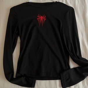 SHEIN Black Long Sleeve Tee with Red Spider Graphic